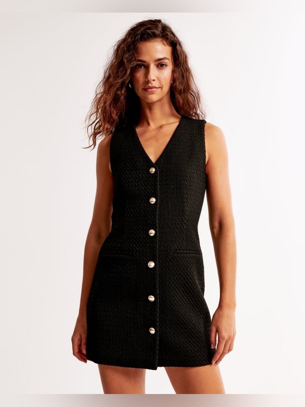 NWT Abercrombie & Fitch Mara Tweed Vest Mini Dress in Black, Size Large